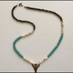 Natural stone cow skull long necklace